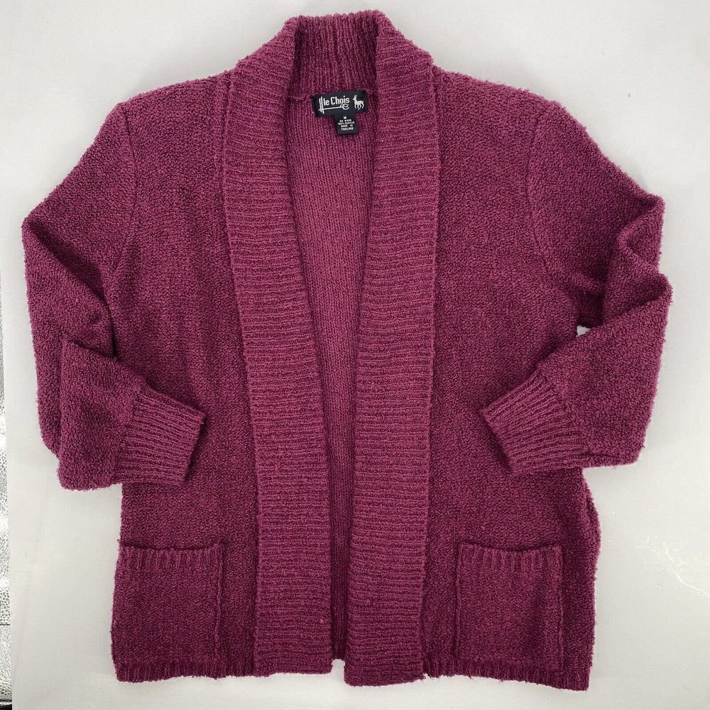 Vintage Le Chois Knit‎ Open Front Cardigan Sweater Boucle Pink Size M - Picture 2 of 11